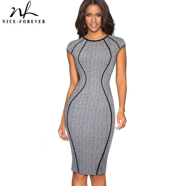 

nice-forever vintage optical illusion wear to work vestidos bodycon sheath women office business party elegant dress b458 y200418, Black;gray