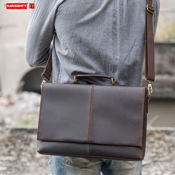 

new handmade leather men's handbag business bag men's retro computer messenger bag cross section briefcase first layer leather1