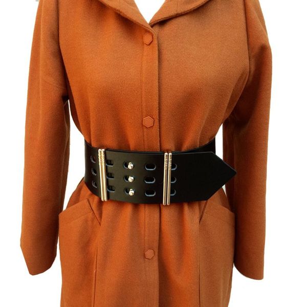 

fashion metal leather wide belt for women new cool pin buckle cowhide leather women belts joker wide belts womens accessories, Black;brown