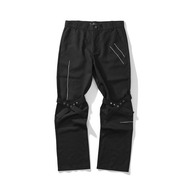 

black embroidery loose casual trousers men and women straight knee lace up streetwear suit pants
