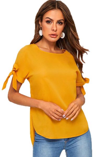 

women's blouses & shirts women short sleeve blouse o-neck sleeves casual plus size shirt summer solid 2021, White