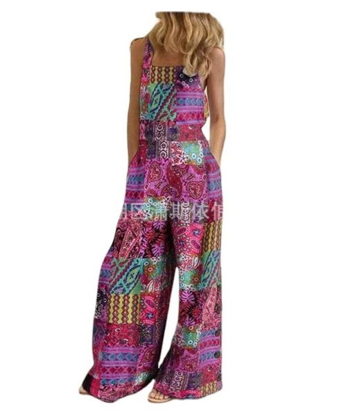 

button 2020 new women's sleeveless side wide leg pocket casual jumpsuit, Black;gray