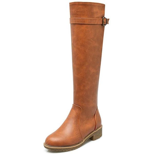 

женщины boots за колено круглый toe zipper кожа женская обувь ботильоны женщина 2020 низкий каблук за-колено копыт каблуки solid, Black