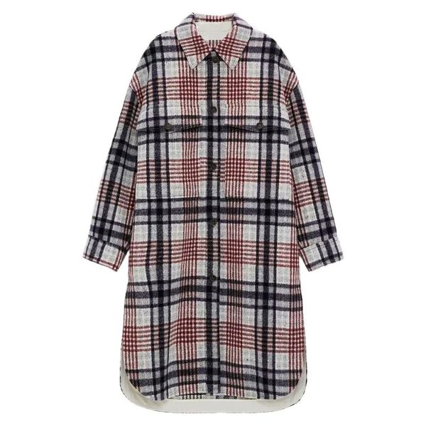 

winter new style loose-fit trend long sleeve plaid men and women couples versatile casual shirt women striped wool-blend coa, Black