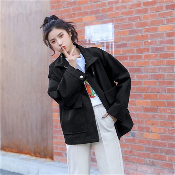 

2021 new new ladies spring and autumn fashion all-match korean release work done with retro solid jacket tools h00179 dofd, Black;brown