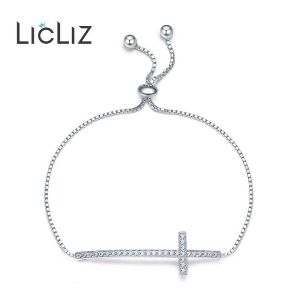 

licliz fashion unique cross charm adjustable bracelets for women paved cz zircon white gold box chain jewelry gifts lub0205, Black