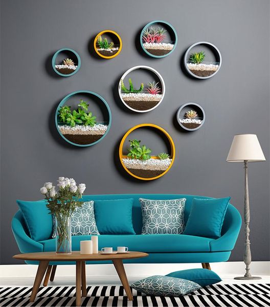 

wall lamp creative iron art vase solid color modern hanging decor crafts / artificial flower colored stone holder bonsai vases