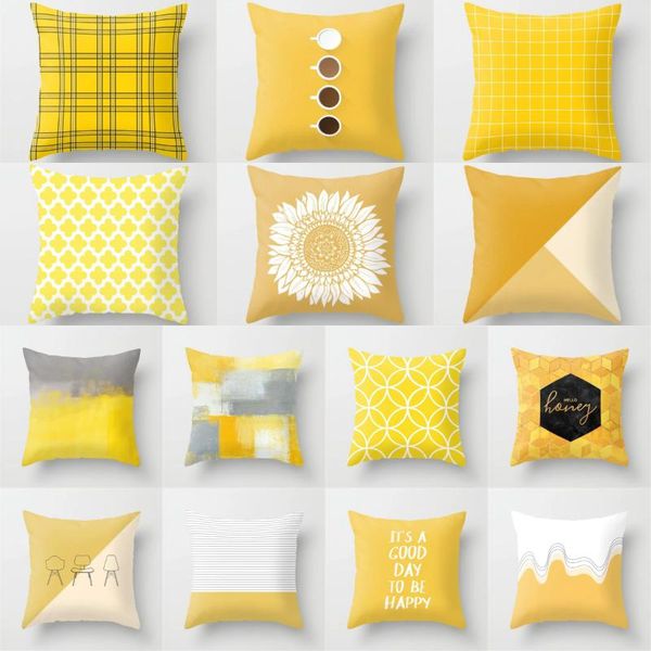 

new yellow plaids geometric throw pillow covers polyester nordic style cushion cover decorative 45x45cm christmas pillow covers