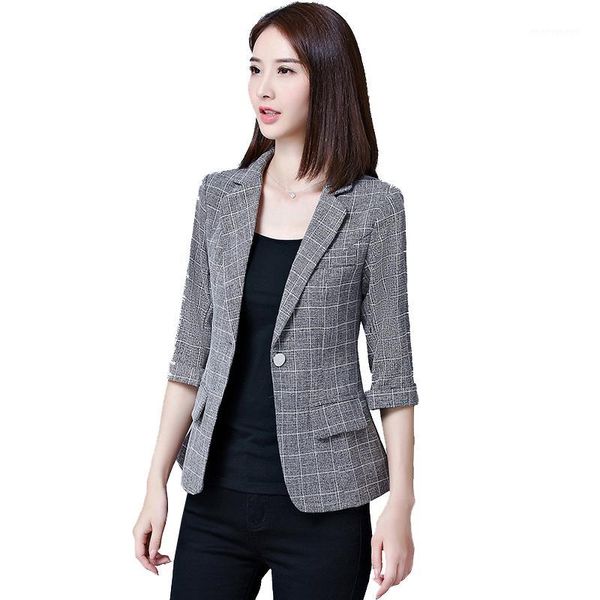 

women's suits & blazers cotton linen plaid suit coat women spring summer womens high-end seven-point sleeve short overcoat plus size sl, White;black