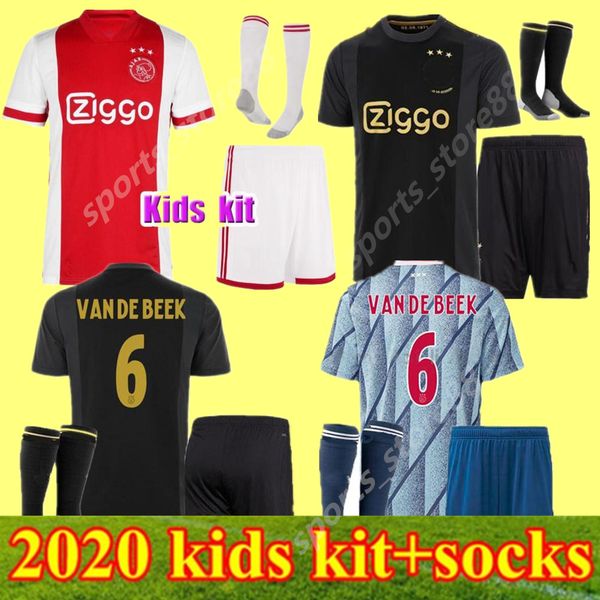 

20 21 ajax kids kits soccer jersey 2020 2021 promes alvarez tadic neres ziyech beek football shirt youth boys full sets uniforms, Black;yellow