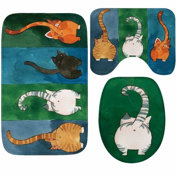 

wc accessories cartoon cute bath mat decor waterproof non slip carpet rugs 3pcs 3d cat eyes black toilet seat cover lid black