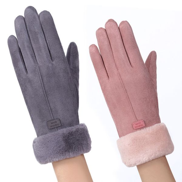 

lady autumn and touch screen plush warm suede lovely student gloves cycling winter thickening cold proof, Blue;gray