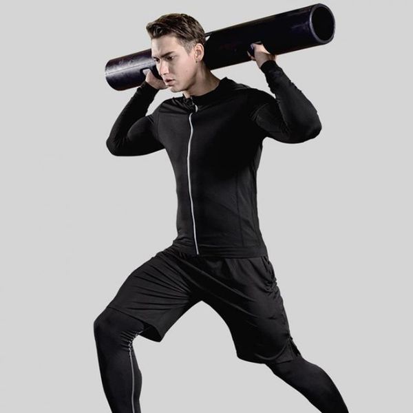 

men's tracksuits men 's compression sportswear suits gym tights training clothes workout jogging sports set running tracksuit quic, Gray