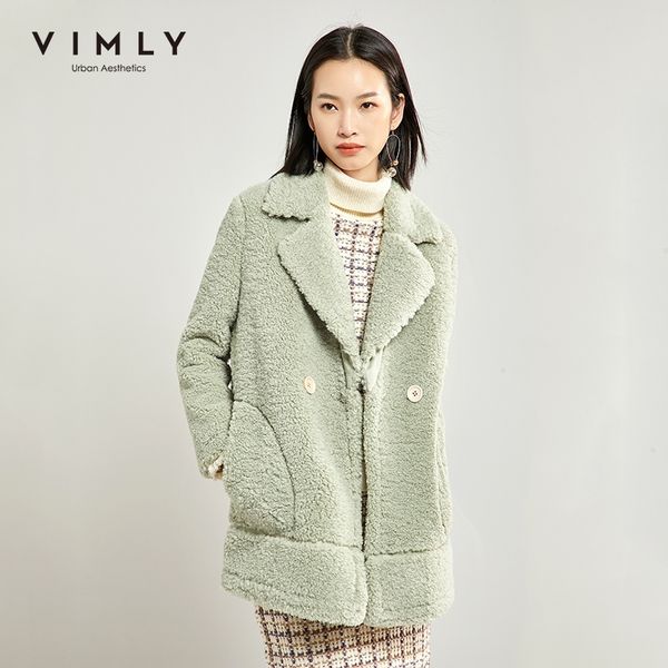 

vimly women faux fur coat vintage turn down collar solid double breasted thick warm casual outerwear female fur jacket f5162 201110, Black