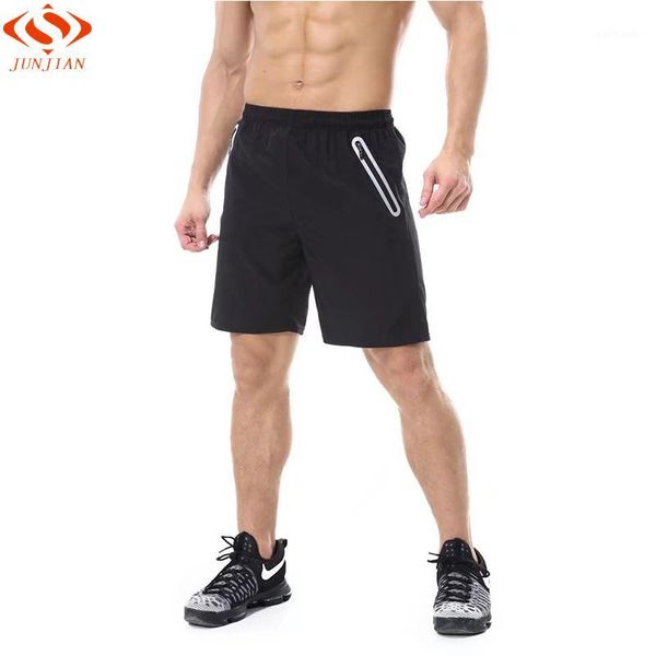 

running shorts men sports breathable reflective zipper pocket gym fitness clothing joggers training short1, Black;blue