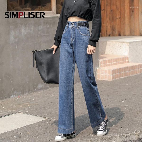 

2020 chic boyfriend korean high waist jeans women streetwear casual loose vintage jeans female plus size wide leg denim pants1, Blue
