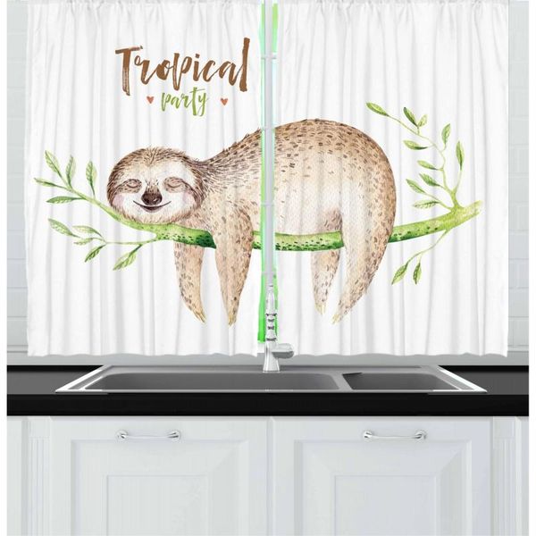 

green window drapes for living room bedroom sloth curtains 2 panels set happy dreams wildlife nature watercolor 55w x 39l inches