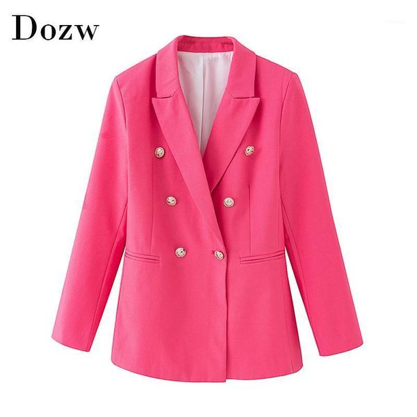 

chic double breasted rose blazer women office wear long sleeve jacket notched collar casual outwear coat ladies 1, White;black