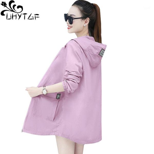 

uhytgf loose 5xl oversized sun protection clothing long sleeve anti-uv outdoor summer jacket women breathable thin coat 10591, Black;brown