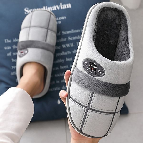 

home men slippers winter big size 45-50 gingham warm fur slippers for male antiskid suede short plush house shoes men t200411, Black