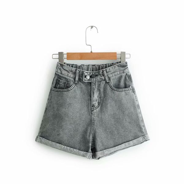 

new high waisted two button hem denim shorts in summer 2019 women's d9058, Blue