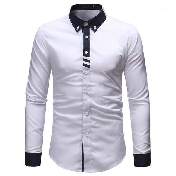 

white patchwork shirt men 2018 fashion casual button down dress shirts mens slim fit long sleeve shirt camisa social masculina1, White;black