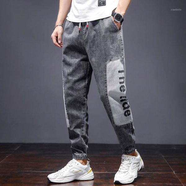 

jeans men loose spring and autumn harlan ankle banded pants men korean-style japanese-style casual patchwork jeans1, Blue