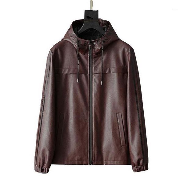 

men's autumn winter hooded pu leather hip hop loose leather jacket coat1, Black