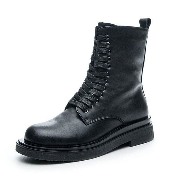 

women winter boots genuine leather boots motorcycle women ankle thick heel platform ankle black shoes b318