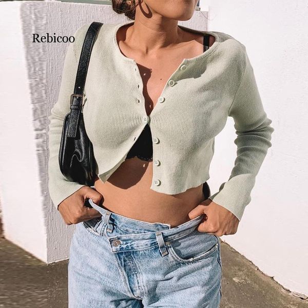 

women's slim blouse knitted short bluse long sleeve open front cardigan button up knitting jumper crop white mint green