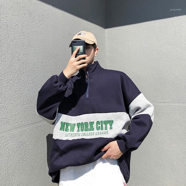 

2019 spring and autumn new ins half-high sweatshirt men hip-hop cec high collar loose bf thickening plus velvet shirt m-2xl1, Black