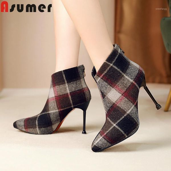 

asumer 2020 new ankle boots pointed toe elegant autumn winter prom botos super high thin heels ladies boots size 34-401, Black