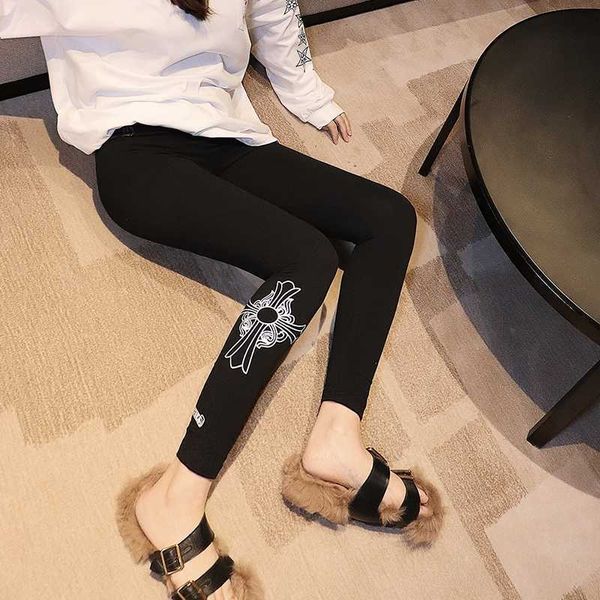 

fashion cross crochet printed plush leggings for women, Black