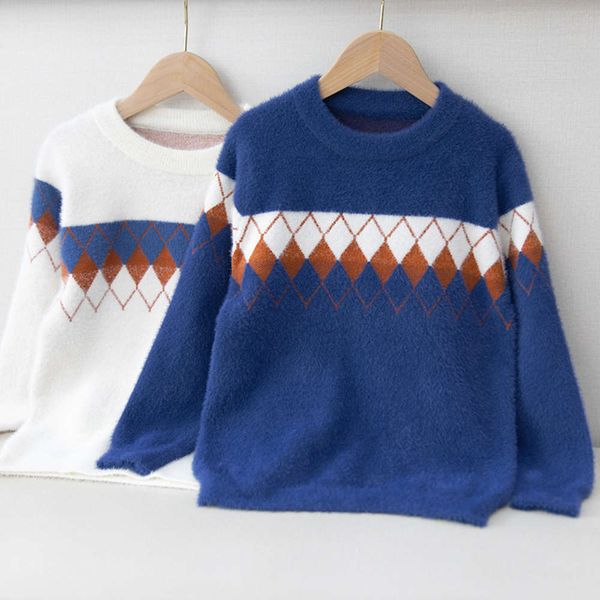 

and winter autumn new diamond mink fce do not drop wool pullover foreign knitwear korean version thickened trendy boy's sweater, Blue