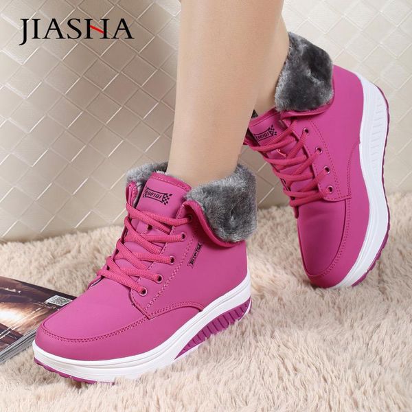 

plaform ботинок женщин зимние ботильоны 2020 шнуровки теплого мех плюшевой твердые клинья обувь женщина мода снегоступы женщины обувь, Black