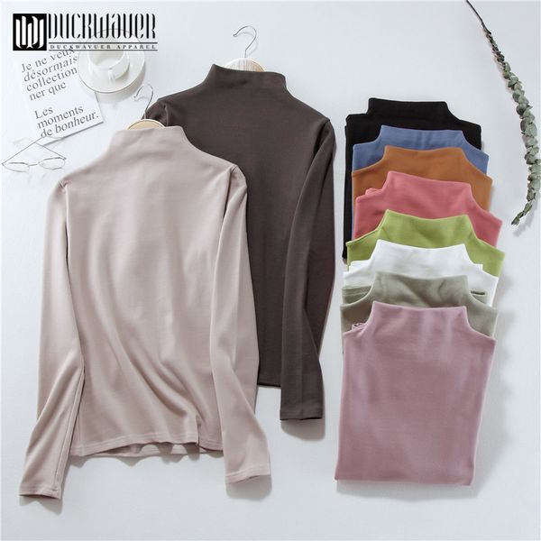

duckwaver autumn women causal solid loose t shirt long sleeve kitted turtleneck t-shirts lady girls basic tee t shirts 201125, White