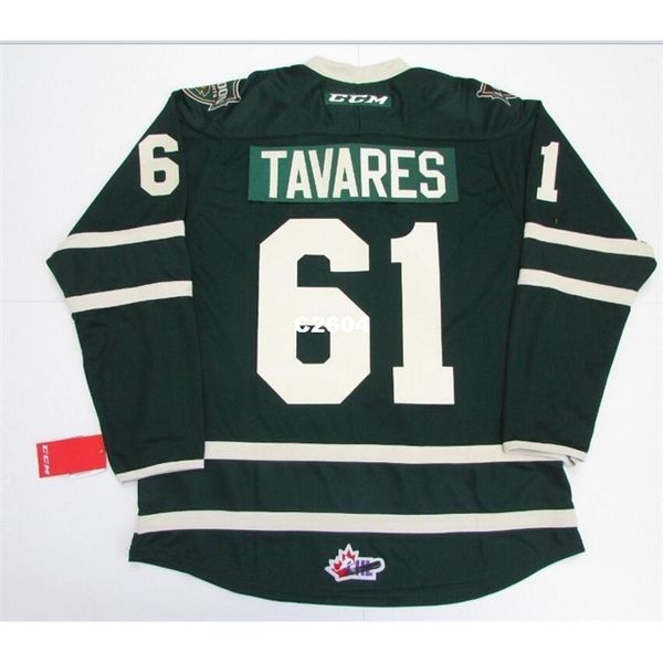 

real men real full embroidery #61 john tavares london knights 7185 hockey jersey or custom any name or number hockey jersey, Black