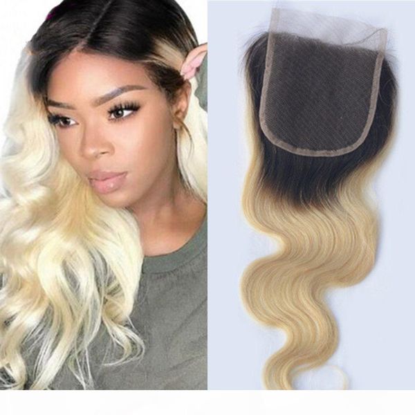 

mongolian human hair lace closure body wave closures 8-20 inch swiss lace blonde 1b 613 closure, Black;brown