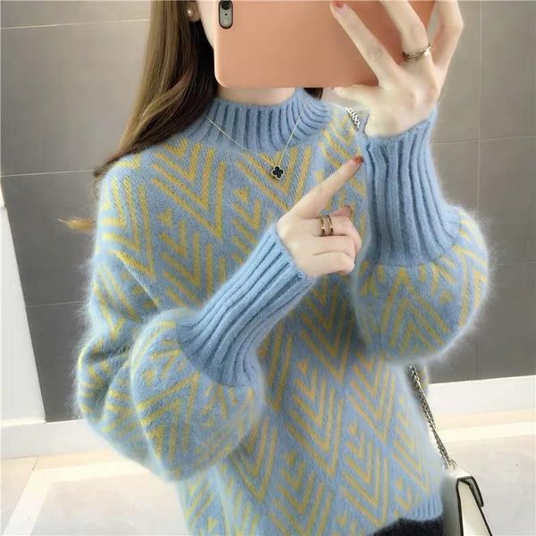 

autumn winter knitted sweater women 2021 new korean fashion loose lazy short lantern sleeve sweaters pullovers female regular, White;black