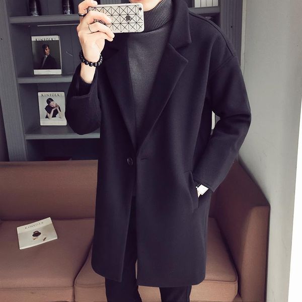 

korean style trench casual loose fashion harajuku long cardigan winter oversized trench moda hombre men's clothing db60fy, Tan;black
