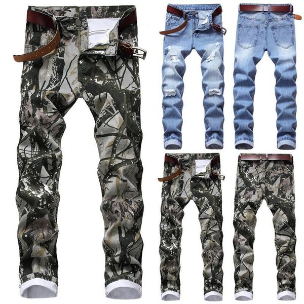 

men skinny jeans denim pant floral pant stretchy slim fit frayed jeans ripped men1, Blue