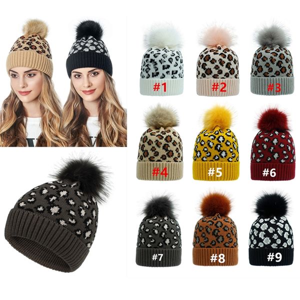 

9colors fashion leopard beanies women crochet beanies winter warm knit skull caps tuque girls pompom ball knitted hats headwear cz101903, Yellow
