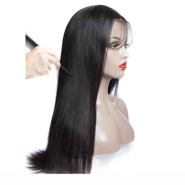 

13x4 lace front wigs pre plucked with baby hair brazilian silk straight human hair lace front wigs for black women lace wig, Black;brown