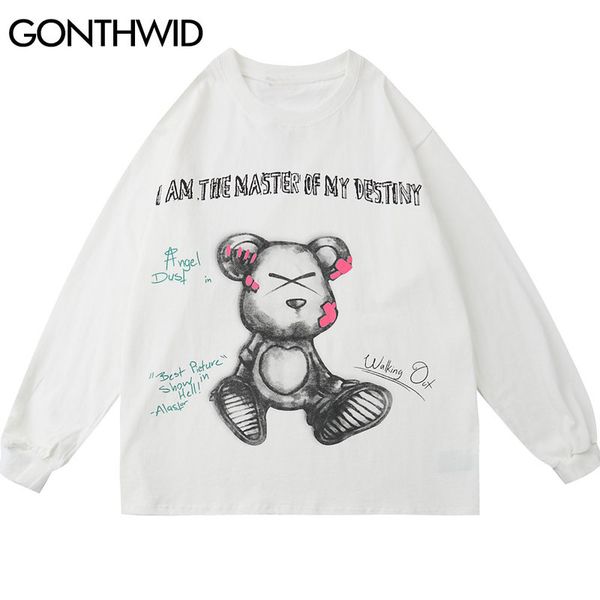 

hip hop streetwear master of destiny tees shirts harajuku casual loose long sleeve tshirts men 2020 fashion cotton, White;black