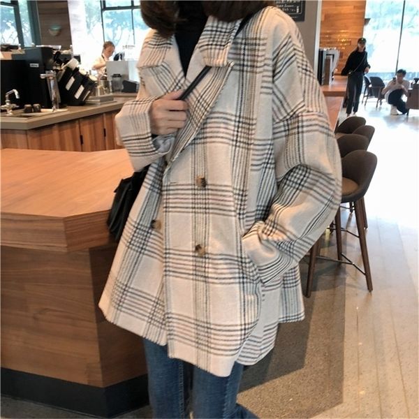 

women autumn winter plaid trench coat long clothes overcoat with cotton inside plus size manteau femme casaco feminino y201012, Tan;black