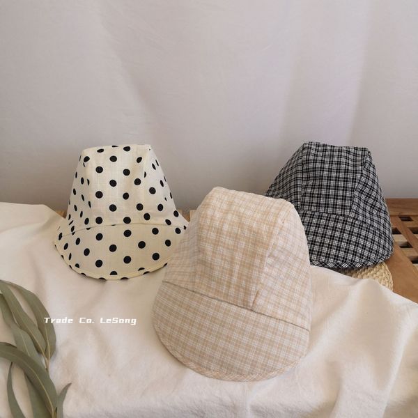 

artistic dot bucket bucket basin fisherman plaid ins children's split fisherman cute baby palace basin hat sun hat se8ao, Blue;gray