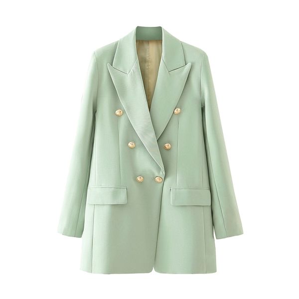 

2021 new vintage verde fino longo blazers moda senhoras elegante gola entalhada jaqueta terno casual feminino ternos meninas 39mc, White;black