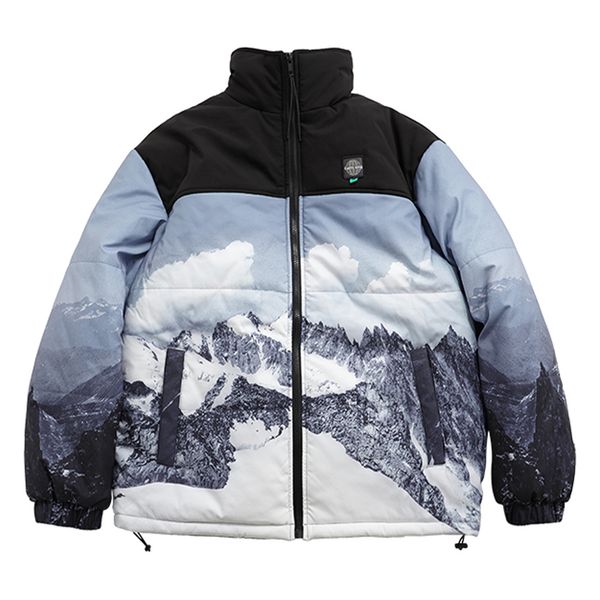

2021 New 3d Snow Mountain Print Thick Padded Parka Jackets Men Hip Hop Streetwear Parkas Harajuku Windbreaker Zipper Jacket Coats Outwear Dt, Black