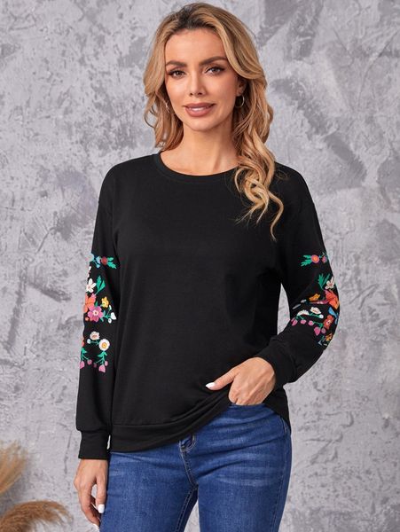 

emery rose drop shoulder floral print pullover t3nh#, White;black
