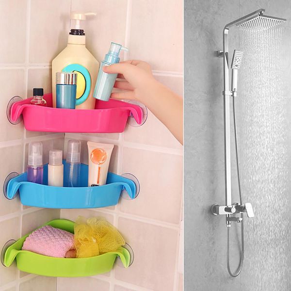 

plastic corner shelf suction rack organizer cup storage bathroom kitchen shower wall basket fashion durable 25 bbyjrt